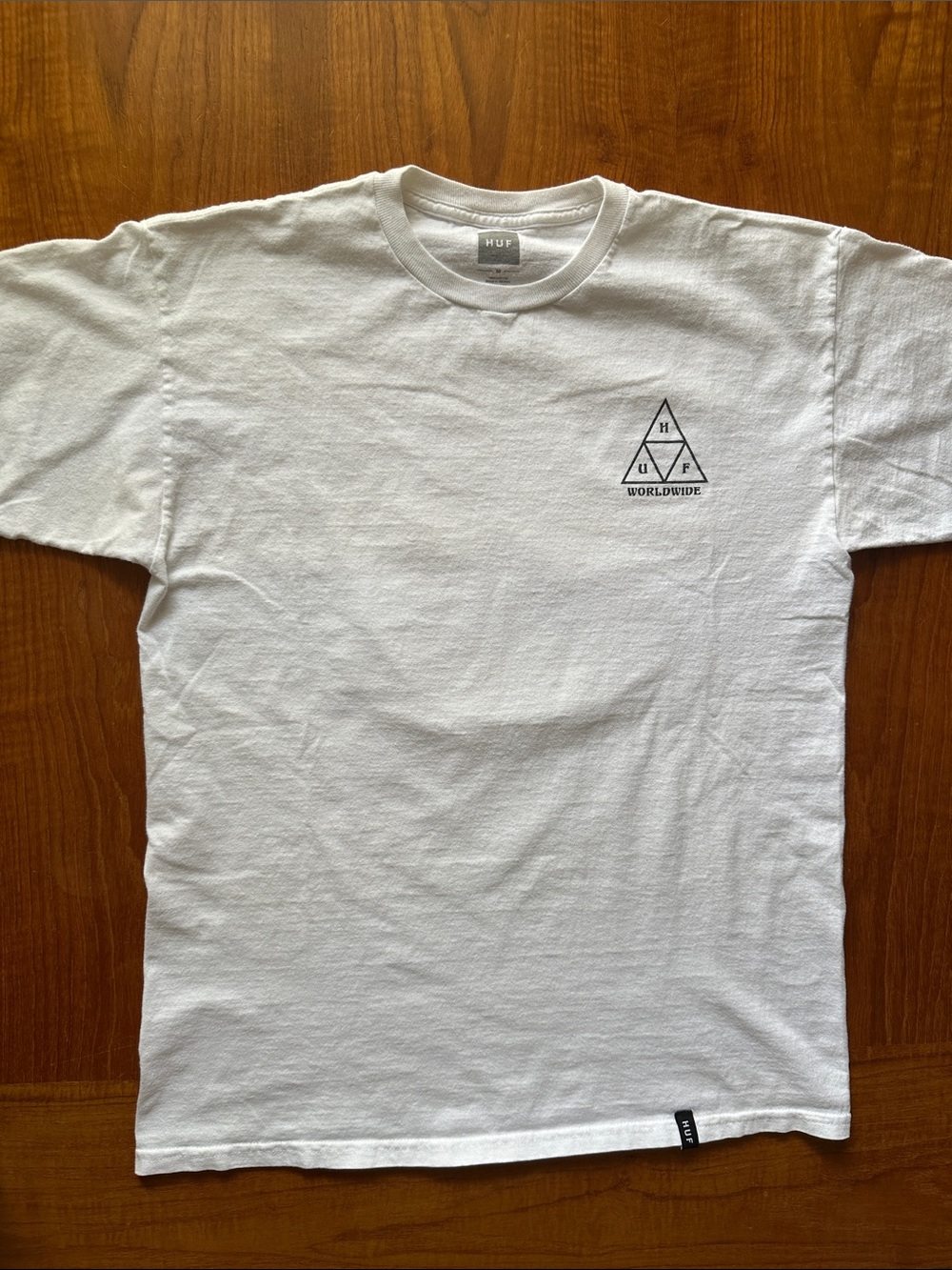 HUF vintage White Short Sleeve Tee with Black Worldwide Triangle Logo